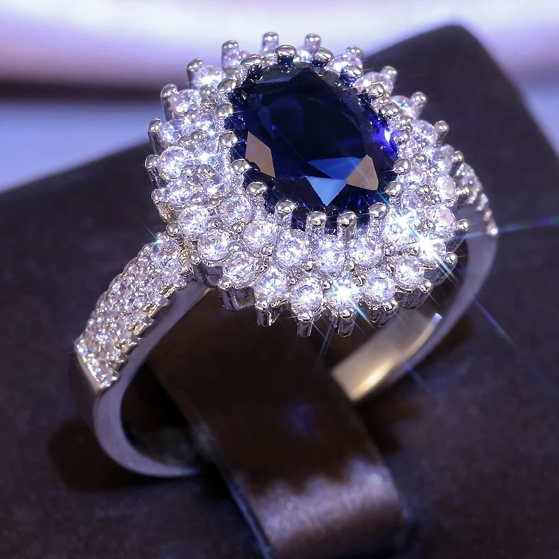 Gorgeous Shiny Blue Cubic Zirconia Ring