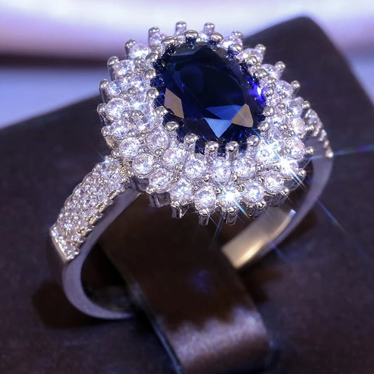 Gorgeous Shiny Blue Cubic Zirconia Ring