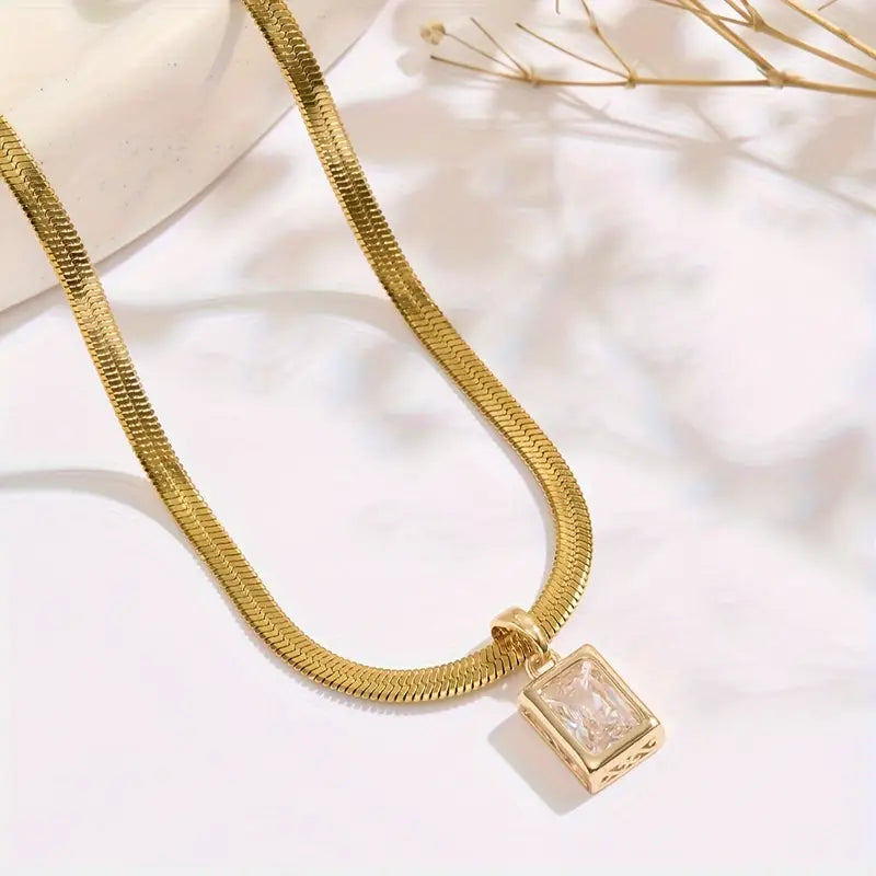 Elegant Nooxian Copper Square Zirconia Blade Chain Pendant