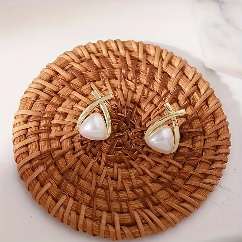 Metallic Cross Imitation Pearl Light Luxury Earings