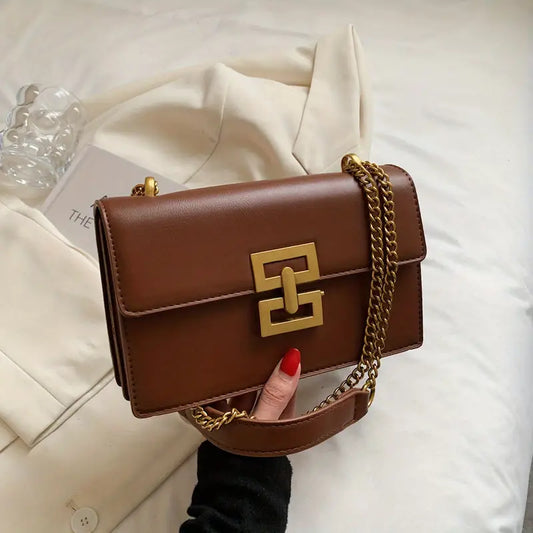 Minimalist Classic Crossbody Bag, Square PU Leather Flap Purse