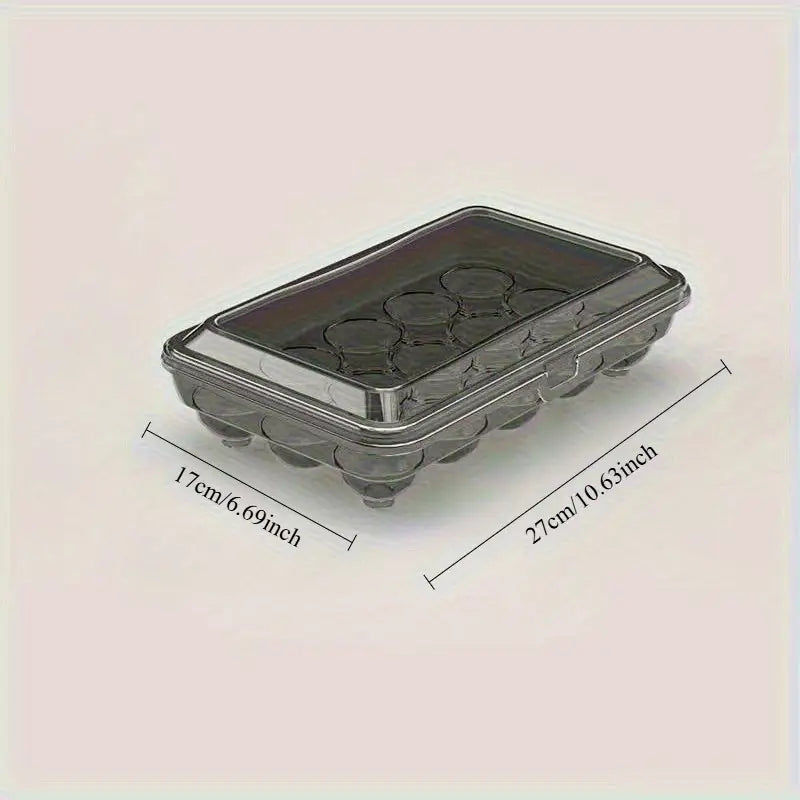 Clear Plastic Egg Holder with Gray Latch – 15-Compartment Stackable Fridge Storage Box