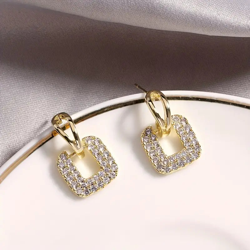 Elegant Square Geometric Rhinestone Earrings