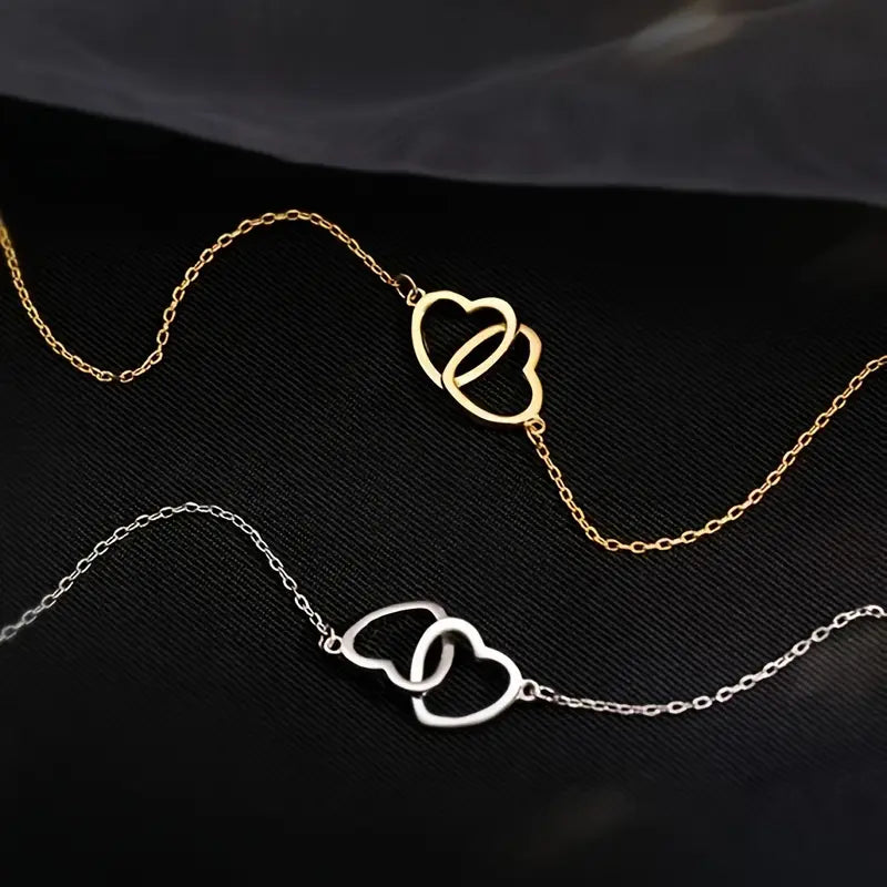 Double Heart Shape Pendant Necklace